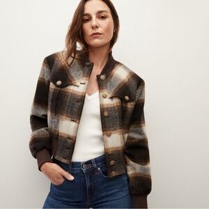 Veronica‎ Beard Stanley Brown Plaid Bomber Jacket
